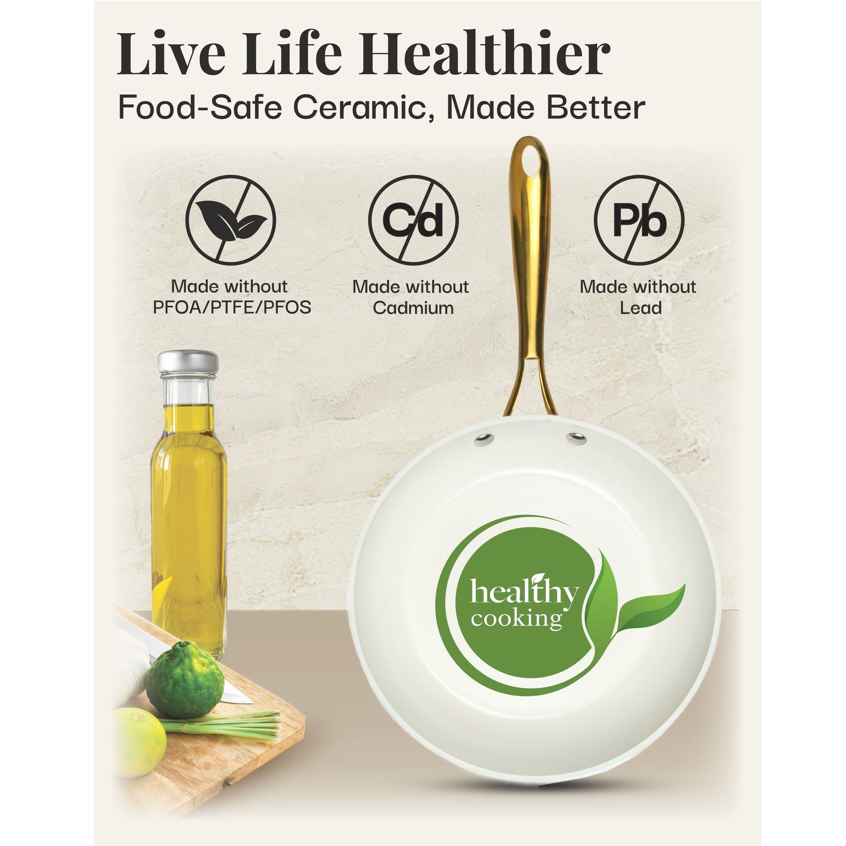 Batterie de cuisine antiadhésive en céramique Gotham Steel Cream, 15 pièces, avec ustensiles