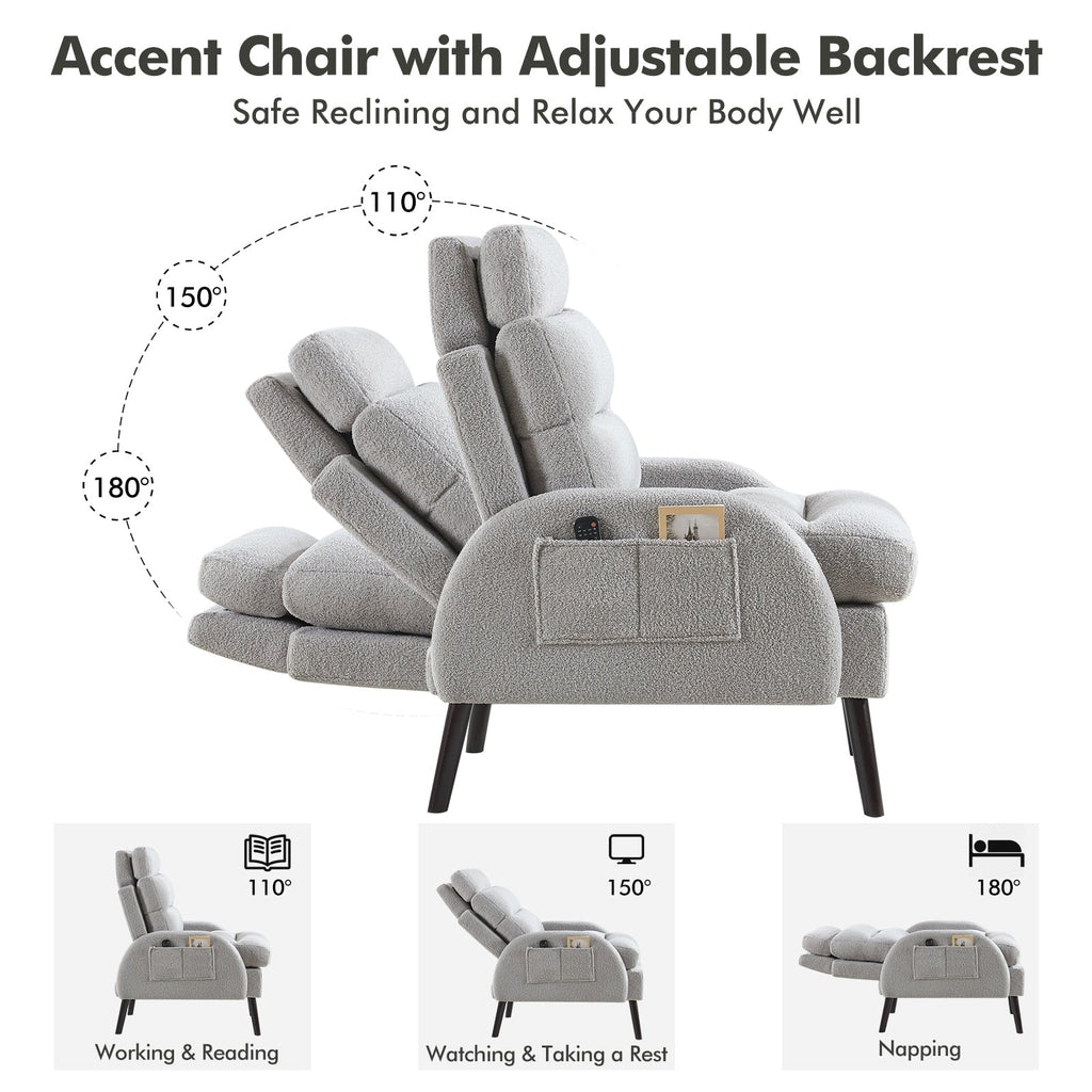 Fauteuil d'appoint HOMYKA avec dossier réglable et pouf de rangement