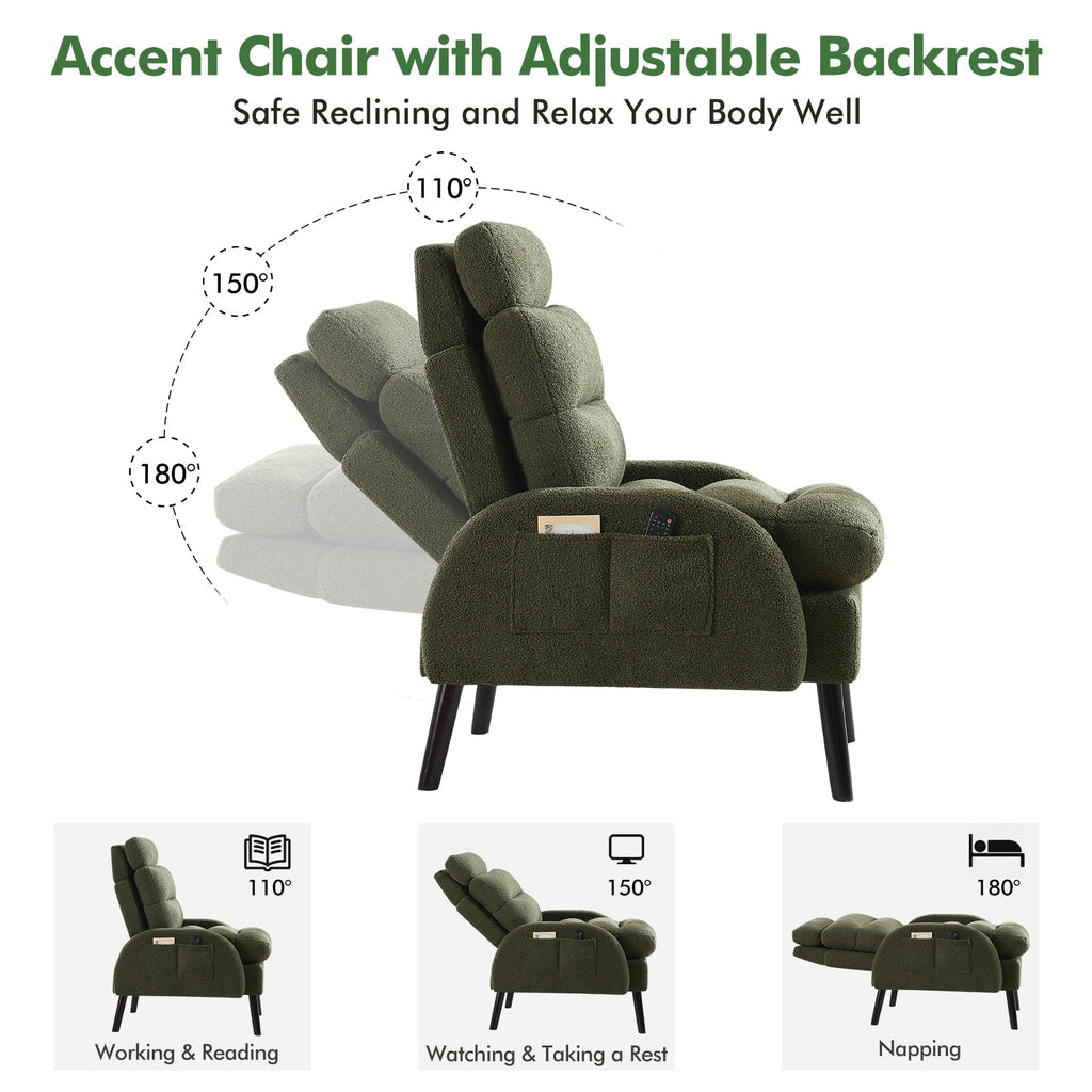 Fauteuil d'appoint HOMYKA avec dossier réglable et pouf de rangement