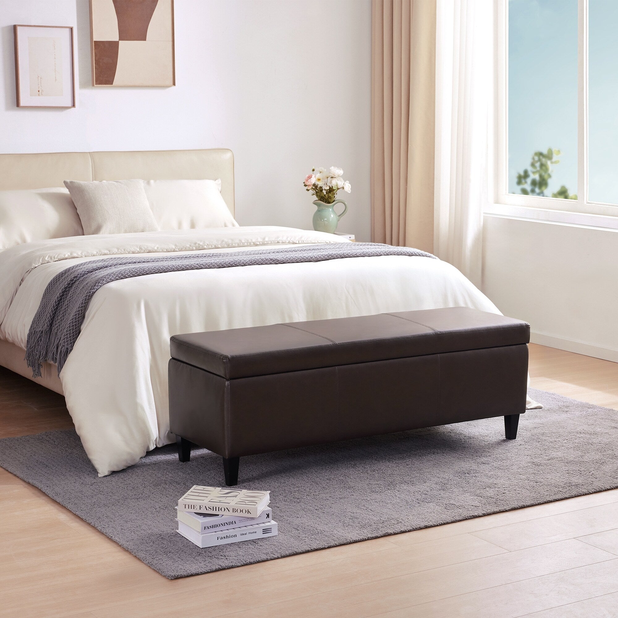 Pouf de rangement rectangulaire rembourré 50,3 x 17,50 x 18 po - Similicuir