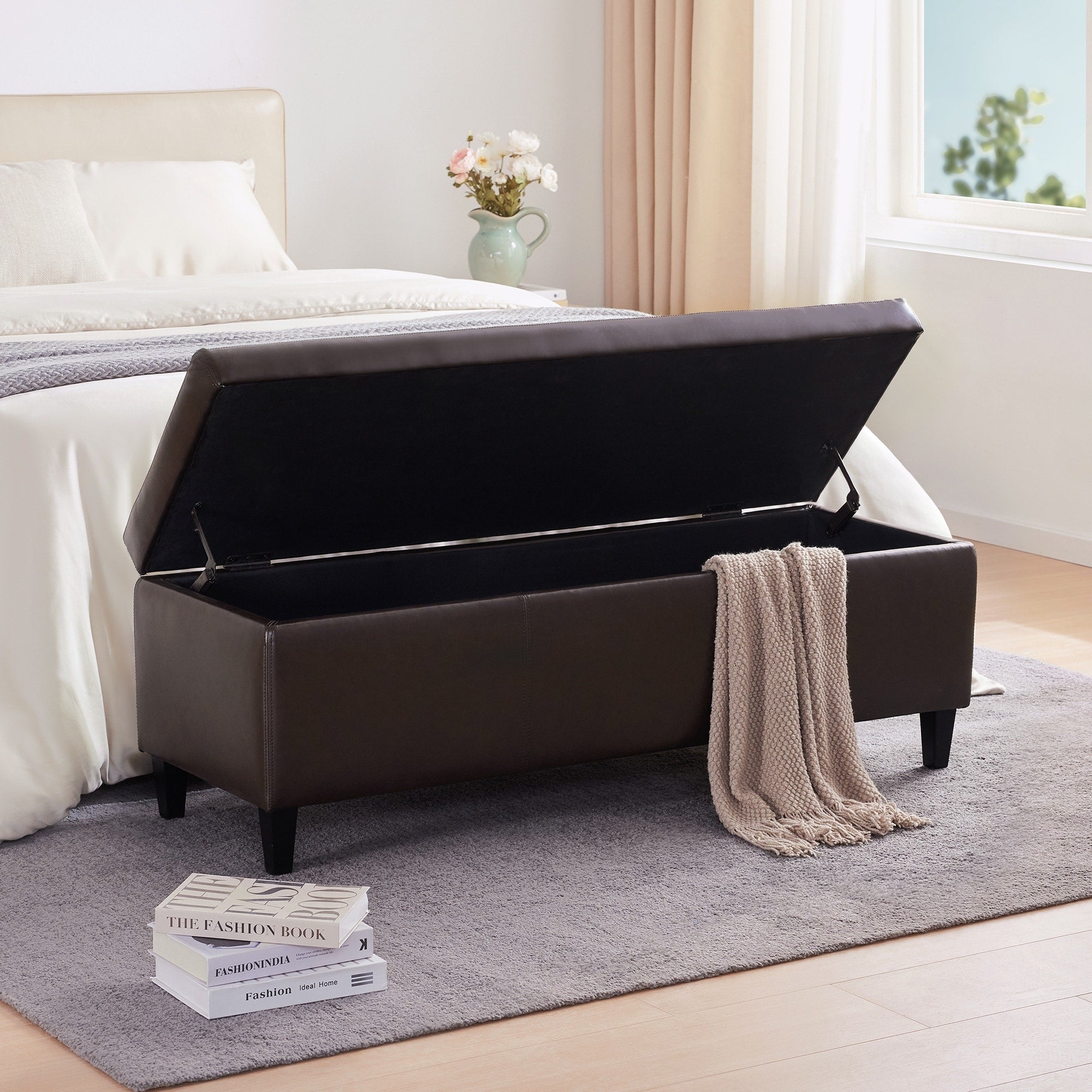 Pouf de rangement rectangulaire rembourré 50,3 x 17,50 x 18 po - Similicuir