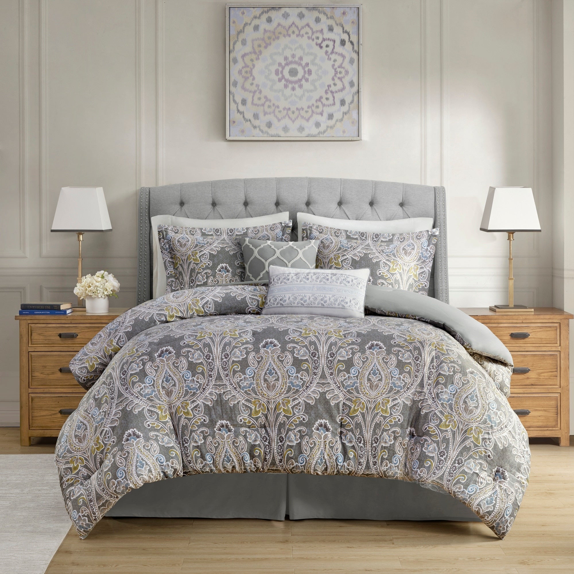 Ensemble de couette en coton gris à motif damassé Harbor House Hallie, 6 pièces