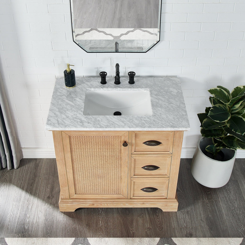 Meuble-lavabo Hervas avec plateau en marbre naturel sans miroir