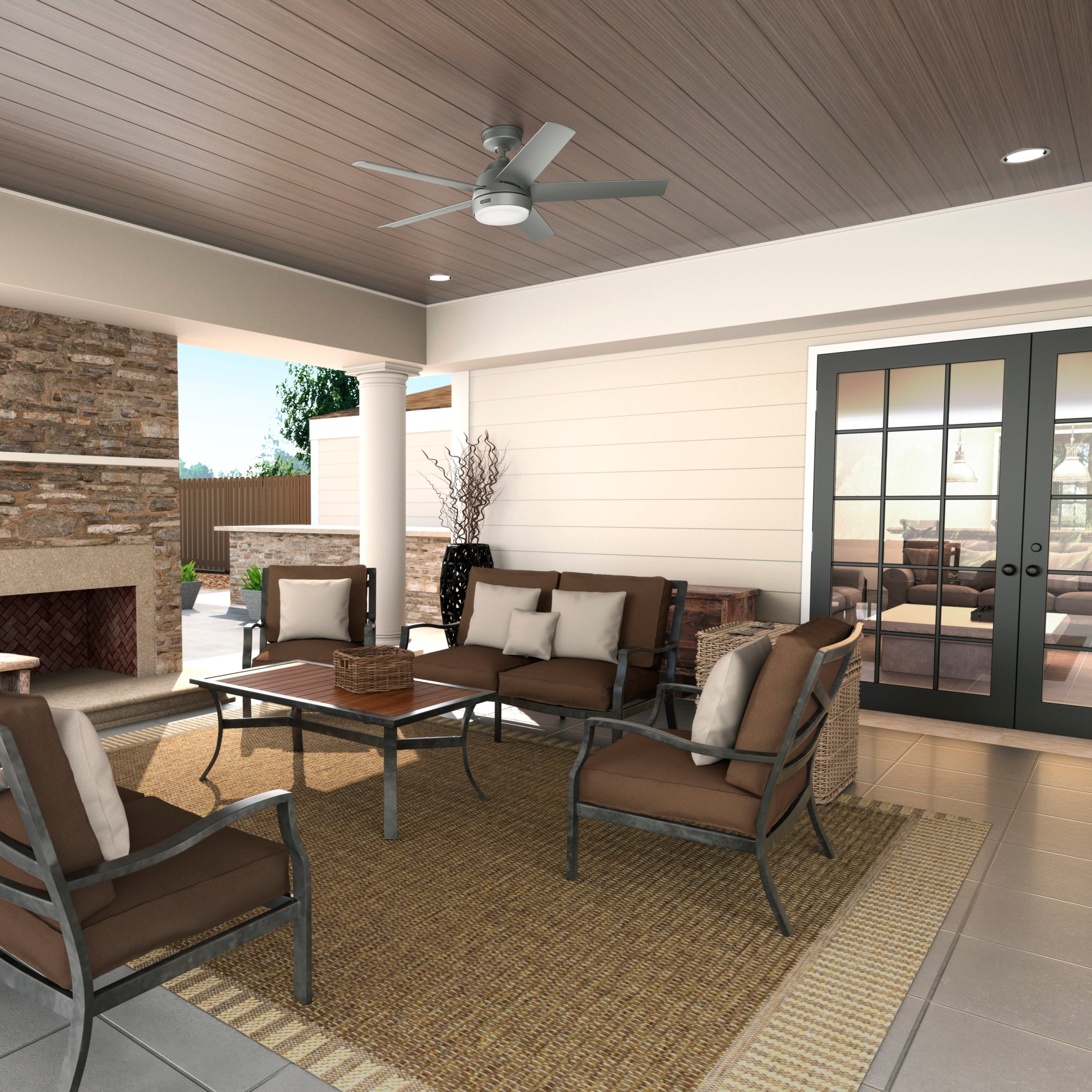 Ventilateur de plafond extérieur Hunter 52 Skyflow avec kit d'éclairage LED, commande murale - Côtier moderne contemporain - WeatherMax - CLASSÉ HUMIDE !