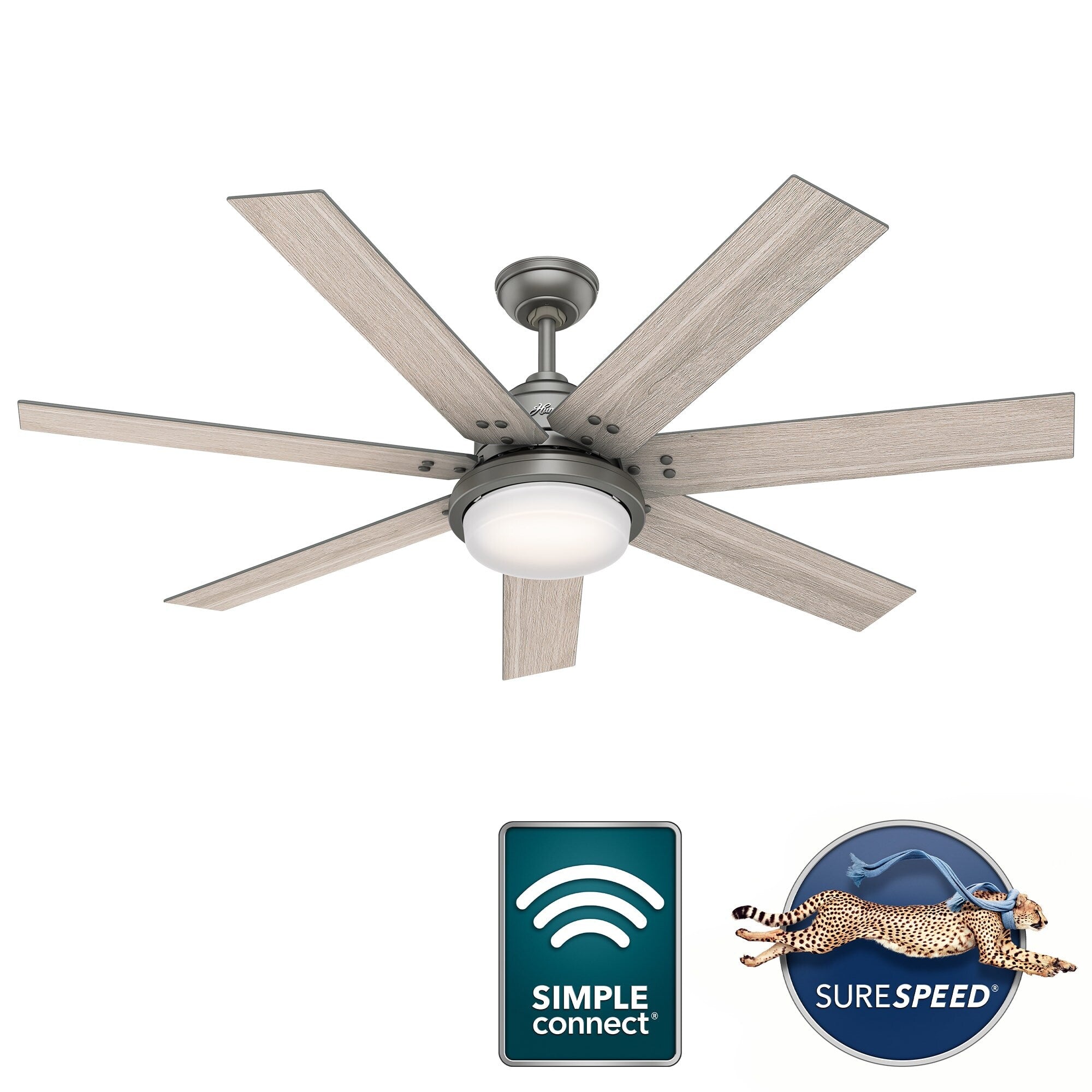 Ventilateur de plafond Hunter WiFi Whittington avec lumière LED, télécommande portable - Moulin à vent - Industriel, Ferme, Rustique - VENTILATEUR INTELLIGENT !