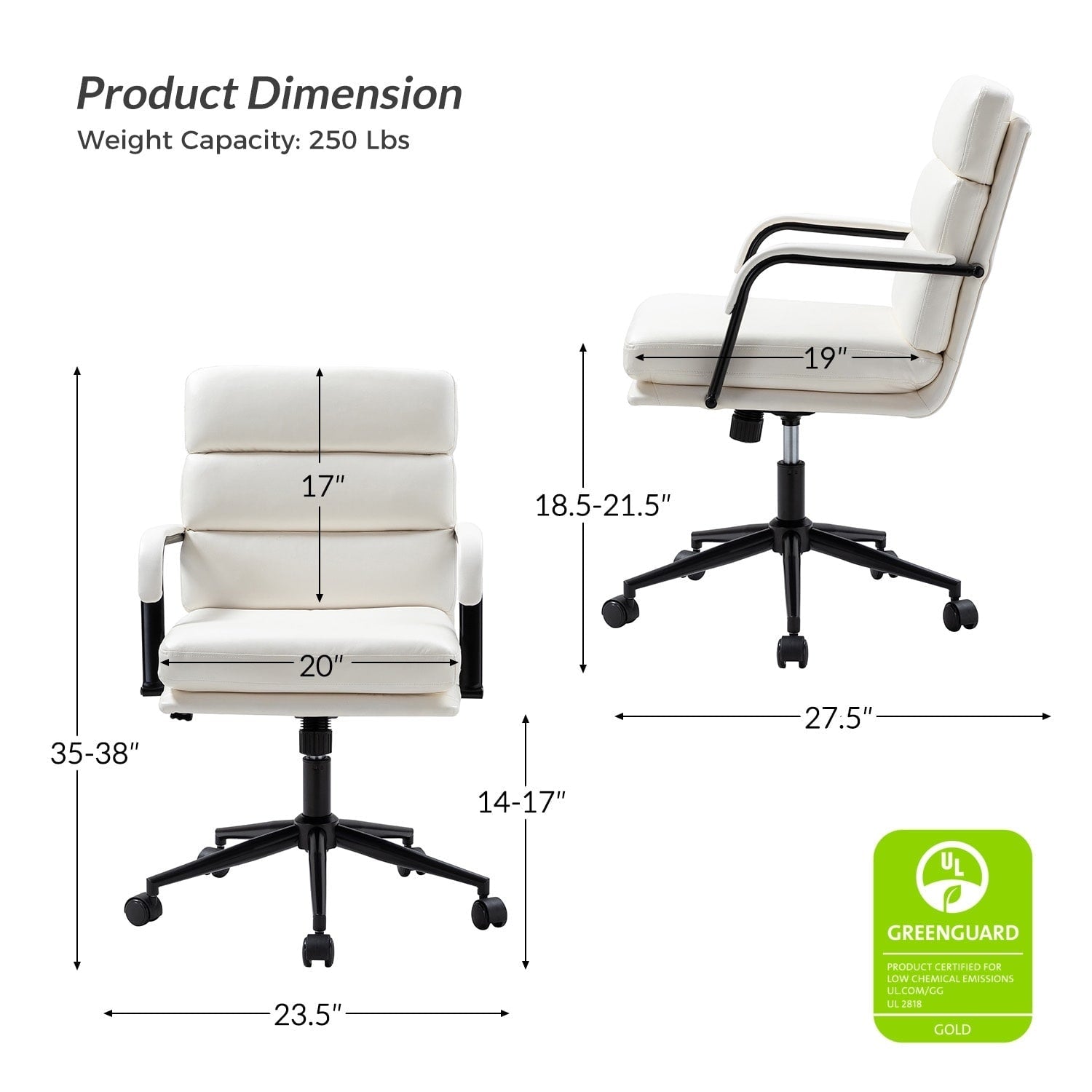 Chaise de travail moderne Joseph en similicuir avec verrouillage de l'inclinaison et inclinaison centrale par HULALA HOME