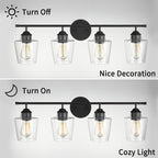 KAWOTI Lampe de salle de bain en métal à 4 lumières et abat-jour en verre à intensité variable