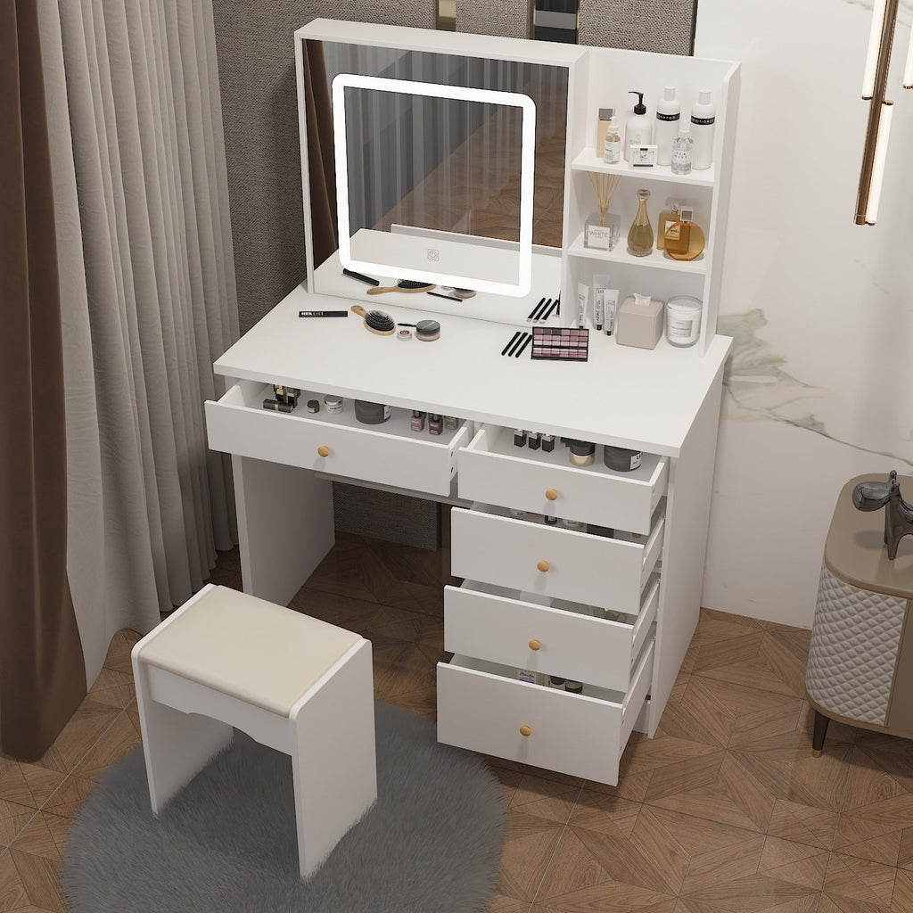 Coiffeuse Kerrogee avec miroir éclairé réglable et tabouret - 39,4 L x 19,7 l x 53,5 H