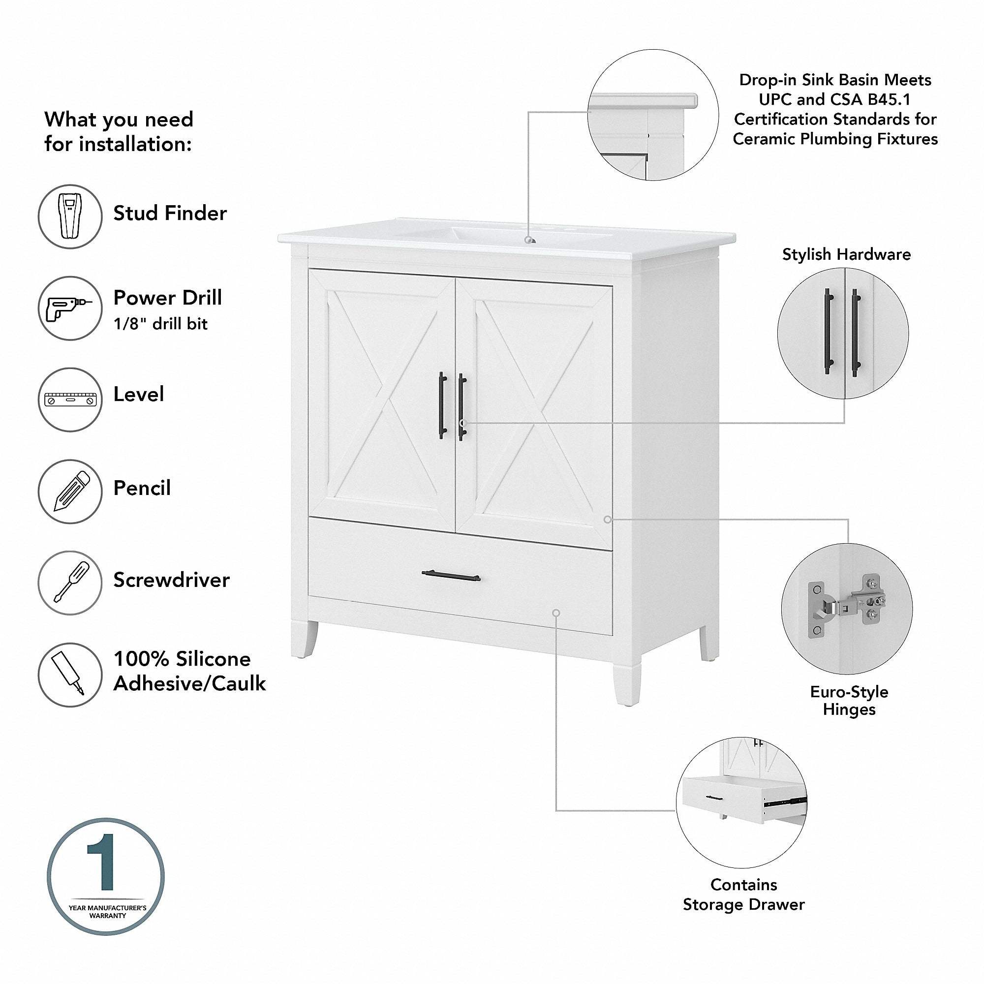 Meuble-lavabo Key West 32 W avec lavabo par Bush Furniture