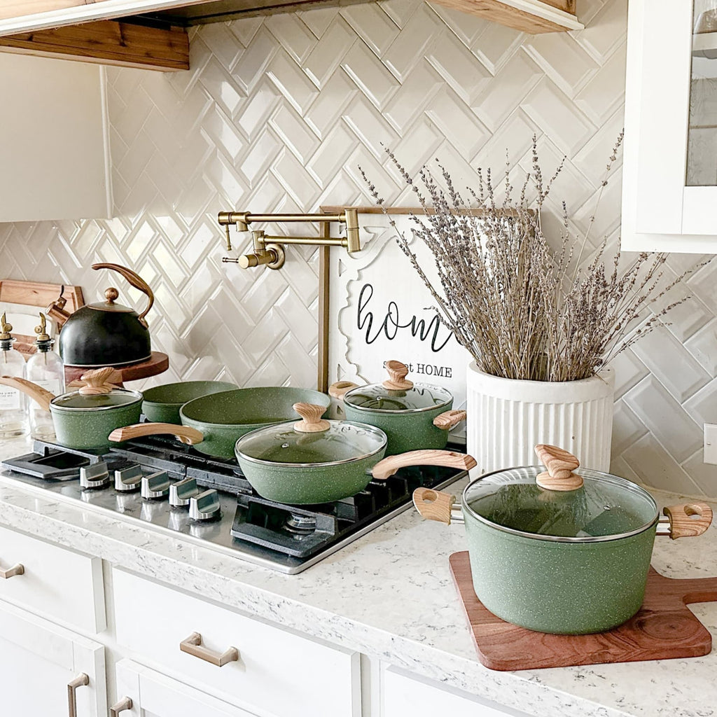 Batterie de cuisine antiadhésive, ensemble de 12 casseroles et poêles en granit