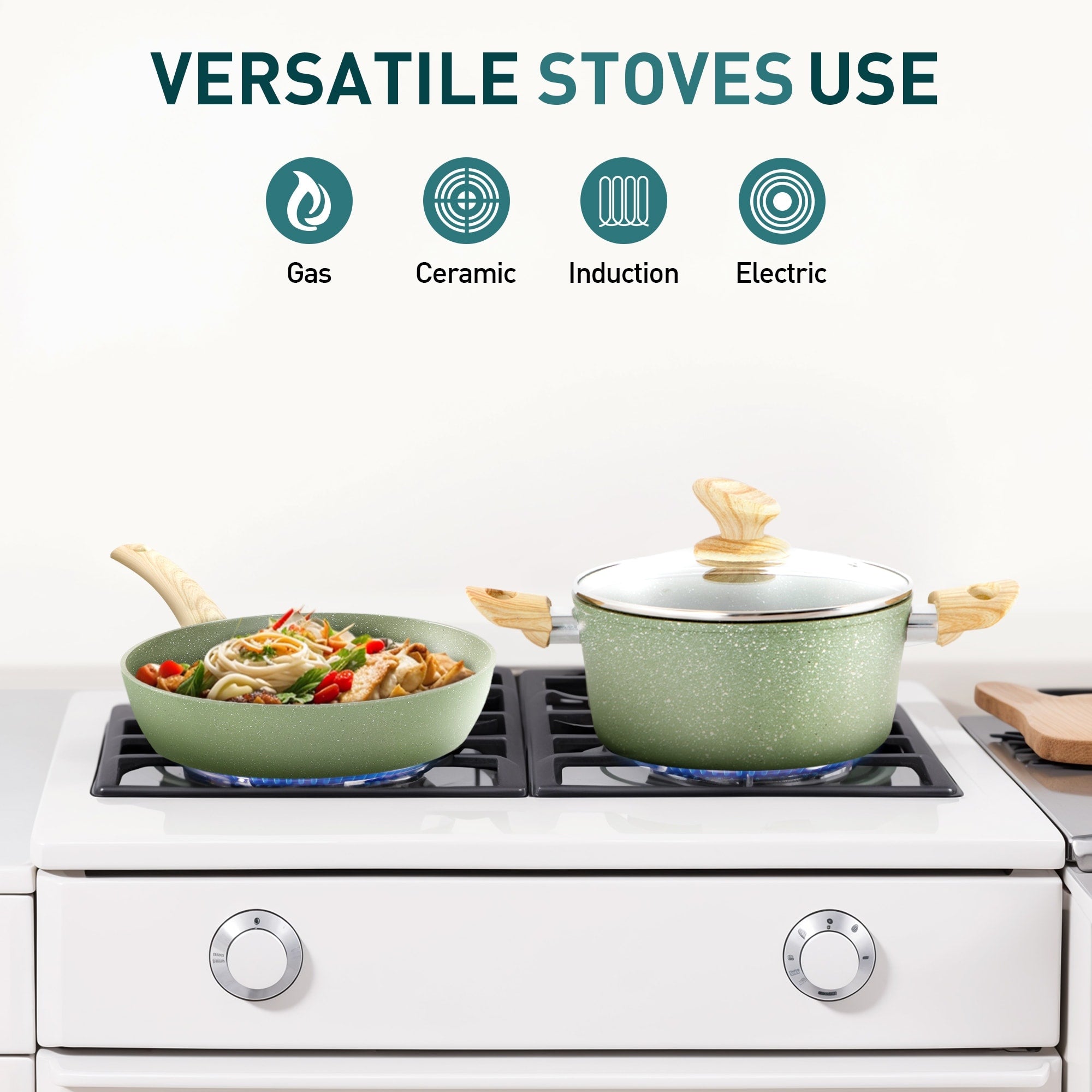 Batterie de cuisine antiadhésive, ensemble de 12 casseroles et poêles en granit