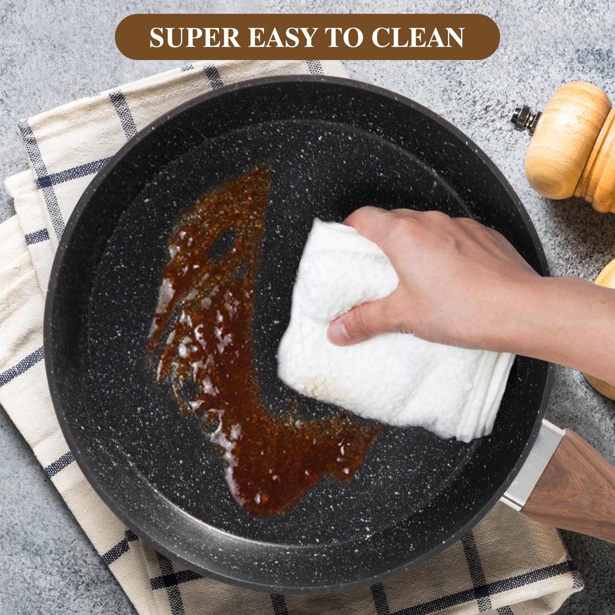 Batterie de cuisine en granit, poêles et casseroles antiadhésives, 12/15/30 pièces