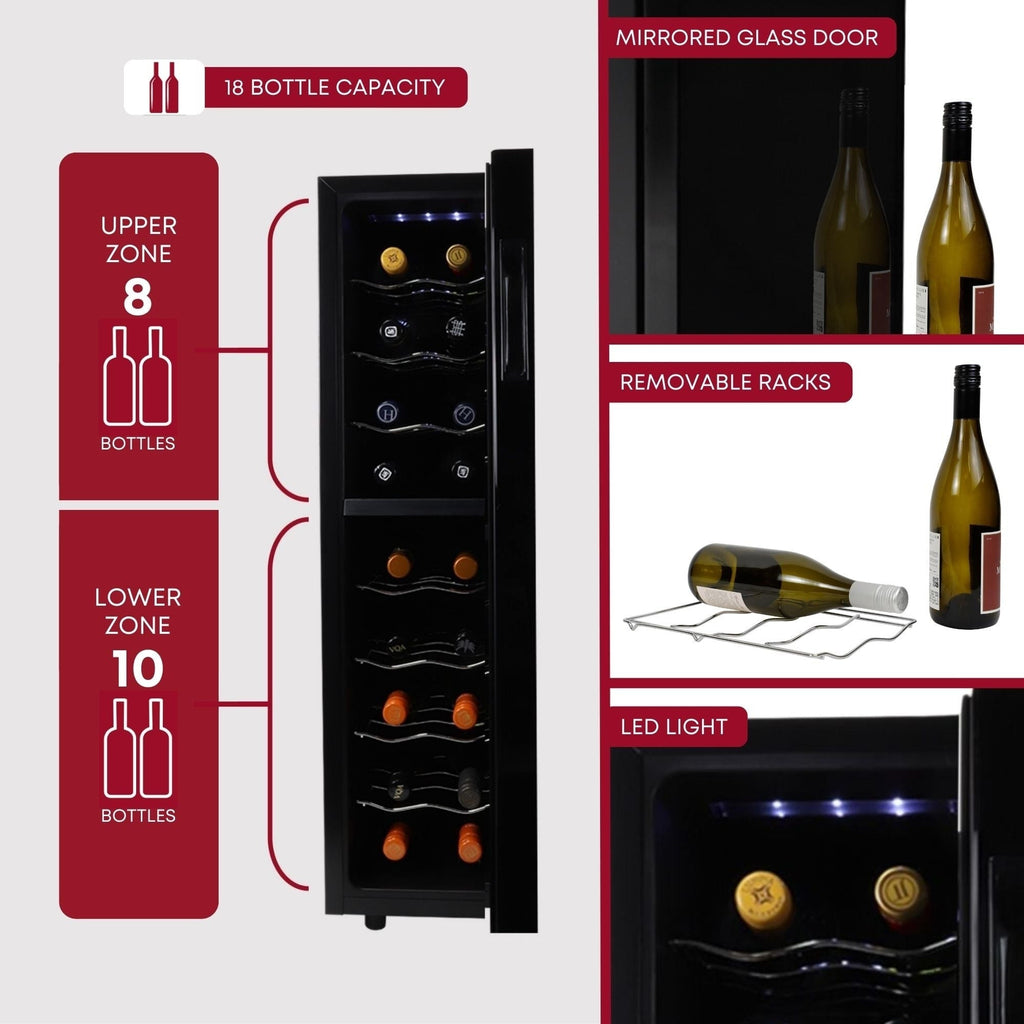 Réfrigérateur à vin autonome Koolatron Slim à deux zones pour 18 bouteilles