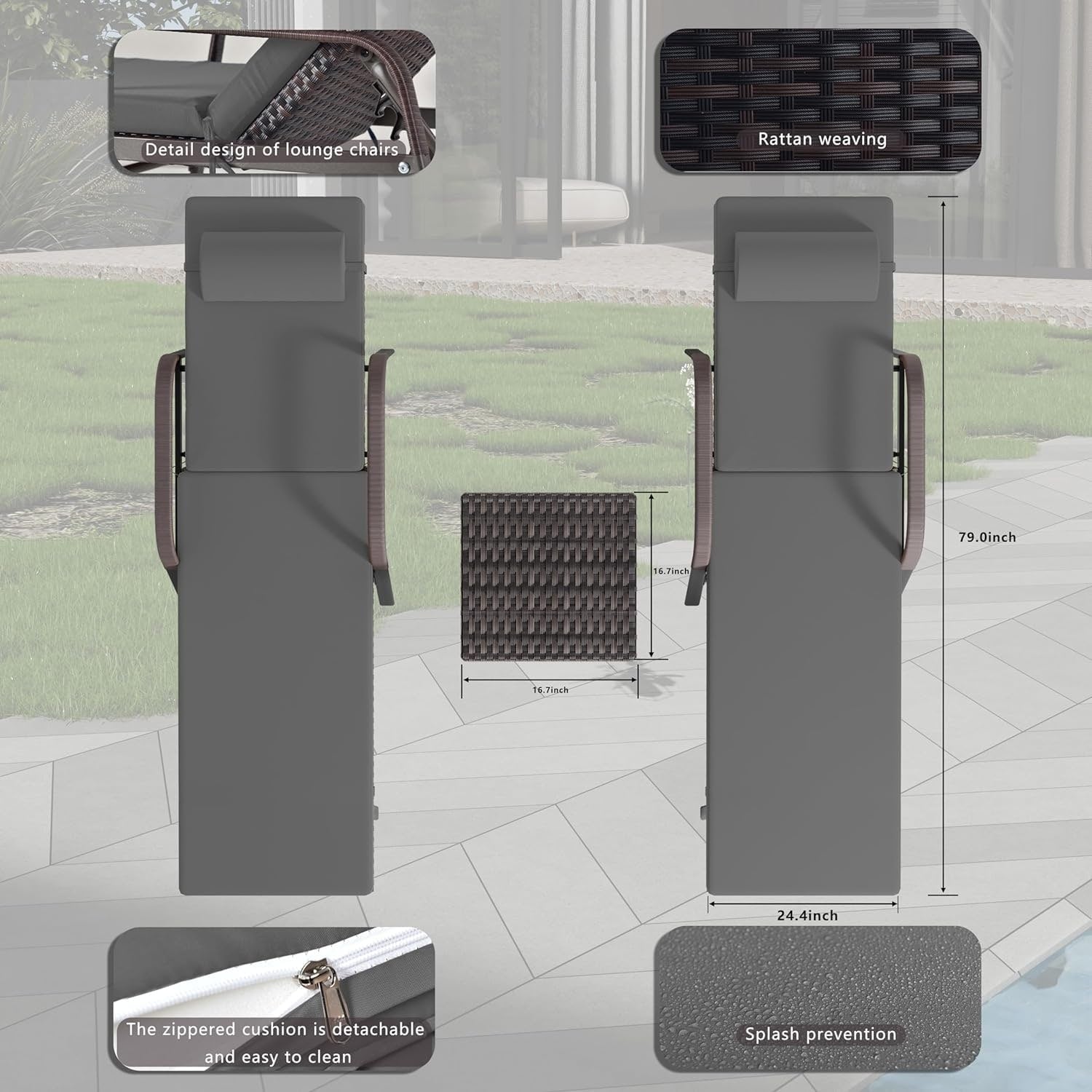 Ensemble de chaises longues d'extérieur 3 pièces Kullavik