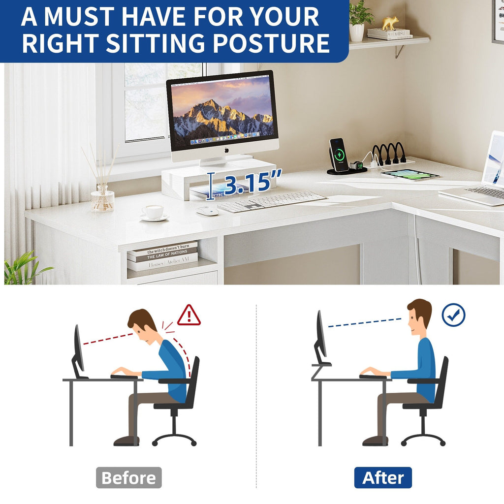 Bureau de jeu d'angle Moasis en L de 59 pouces avec support pour écran