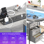 Bureau en L avec prises de courant et lumières LED