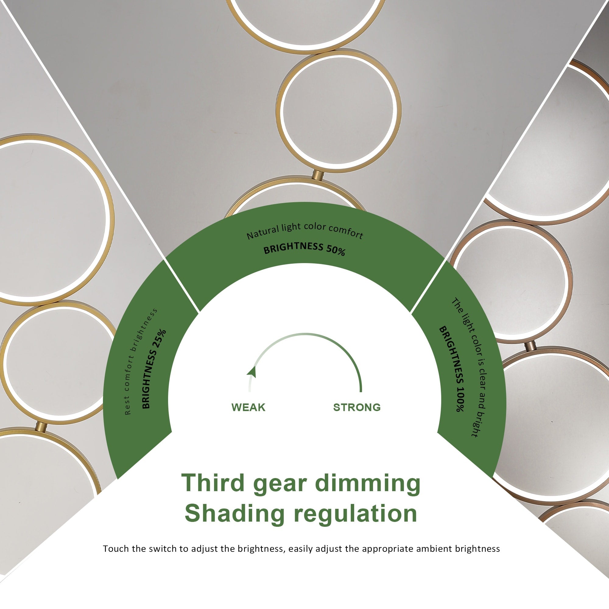 Lampadaire LED moderne à intensité variable, lampe d'angle lumineuse à 3 voies avec 5 anneaux pour salon