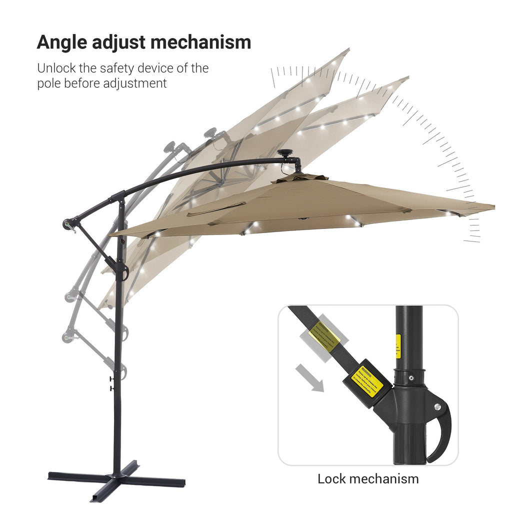 Parasol de terrasse déporté à LED LIVOOSUN de 10 pieds avec base croisée