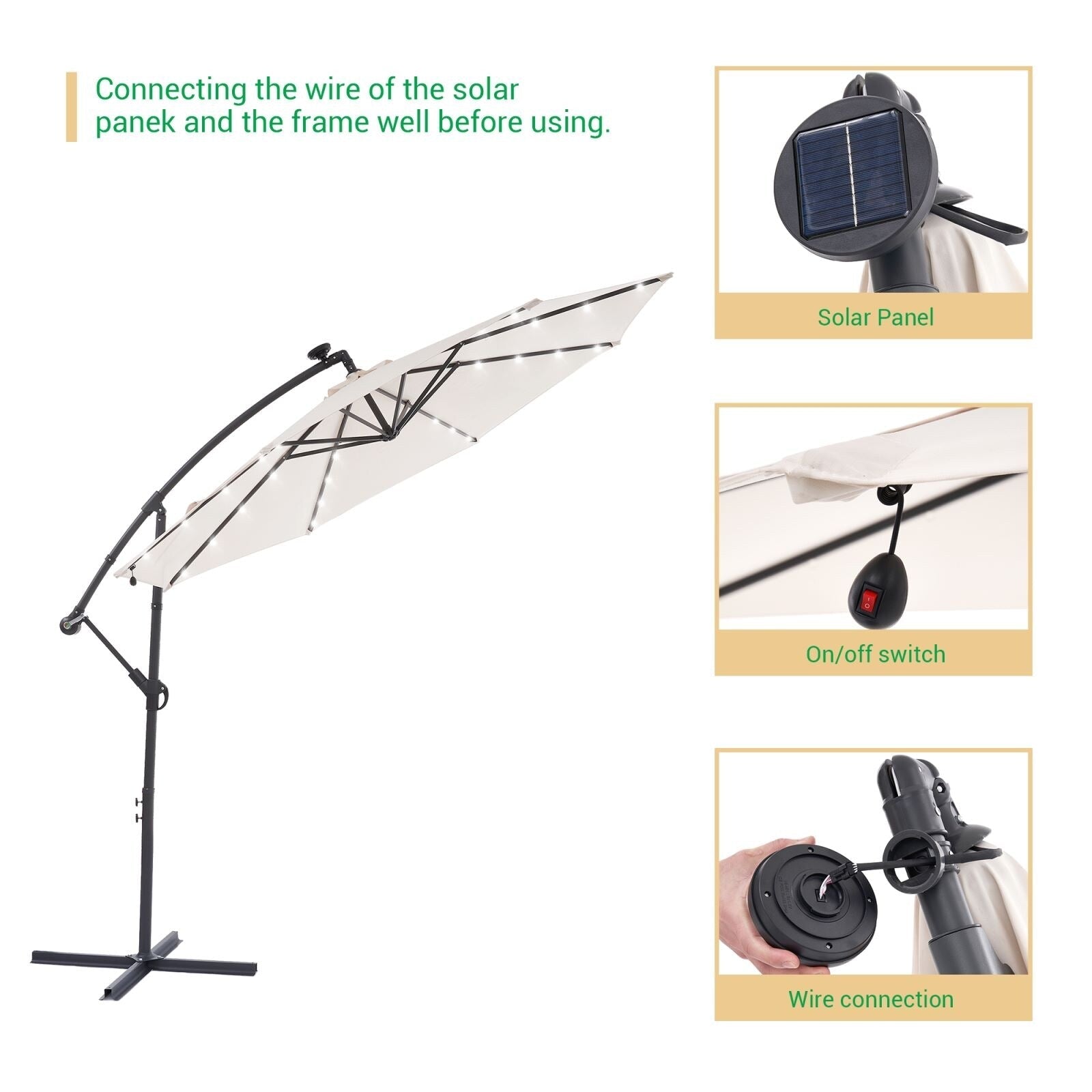Parasol de terrasse déporté à LED LIVOOSUN de 10 pieds avec base croisée