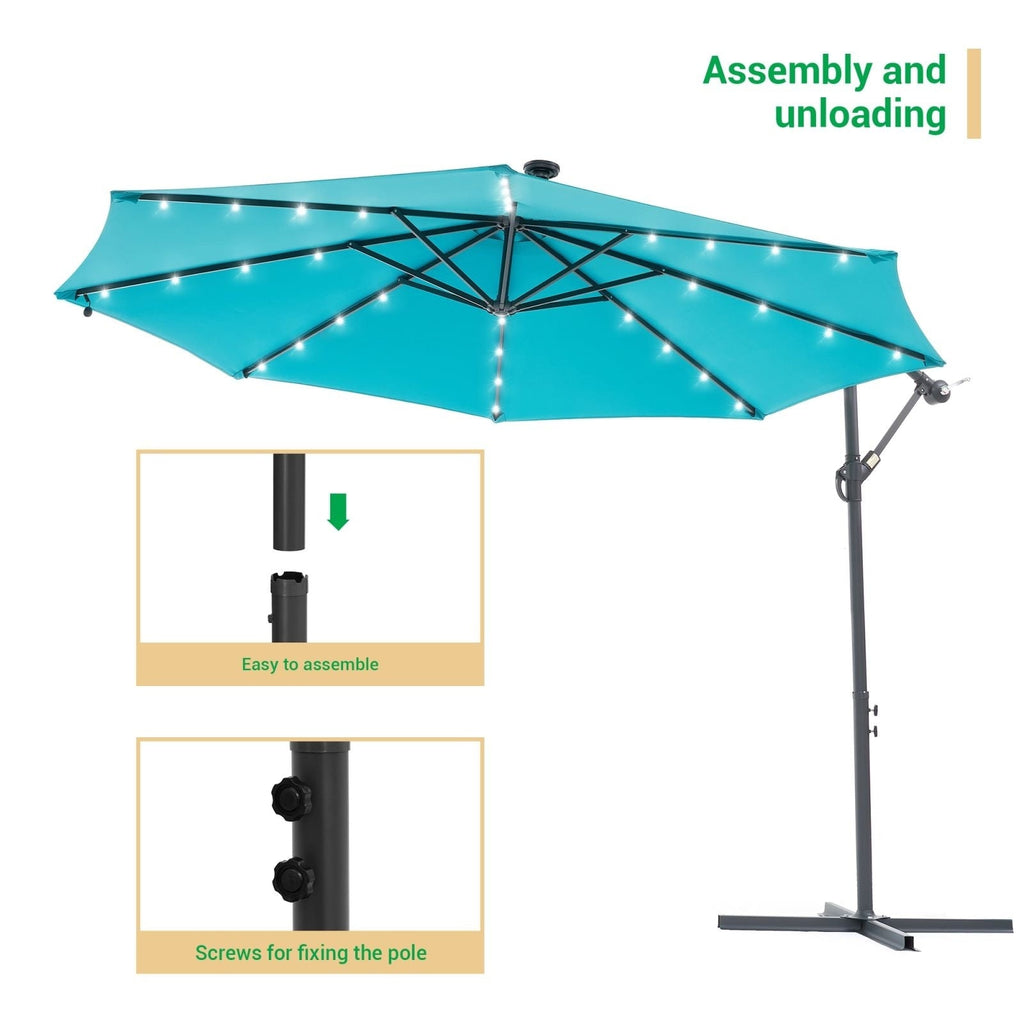 Parasol de terrasse déporté à LED LIVOOSUN de 10 pieds avec base croisée