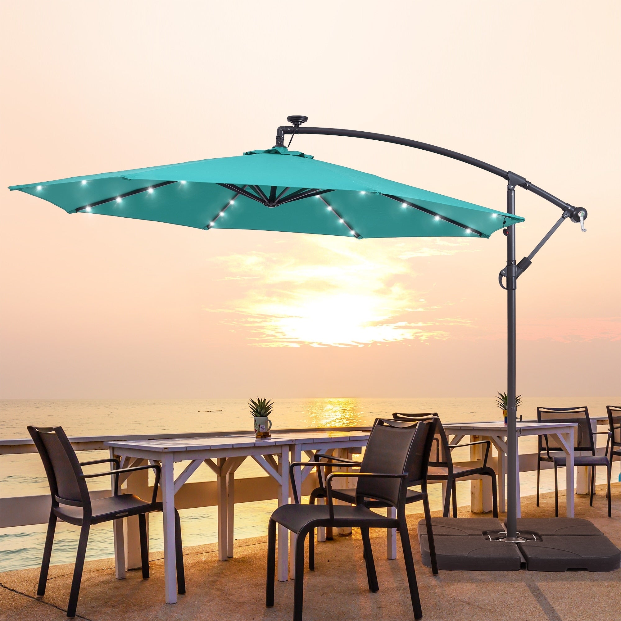 Parasol de terrasse déporté à LED LIVOOSUN de 10 pieds avec base croisée