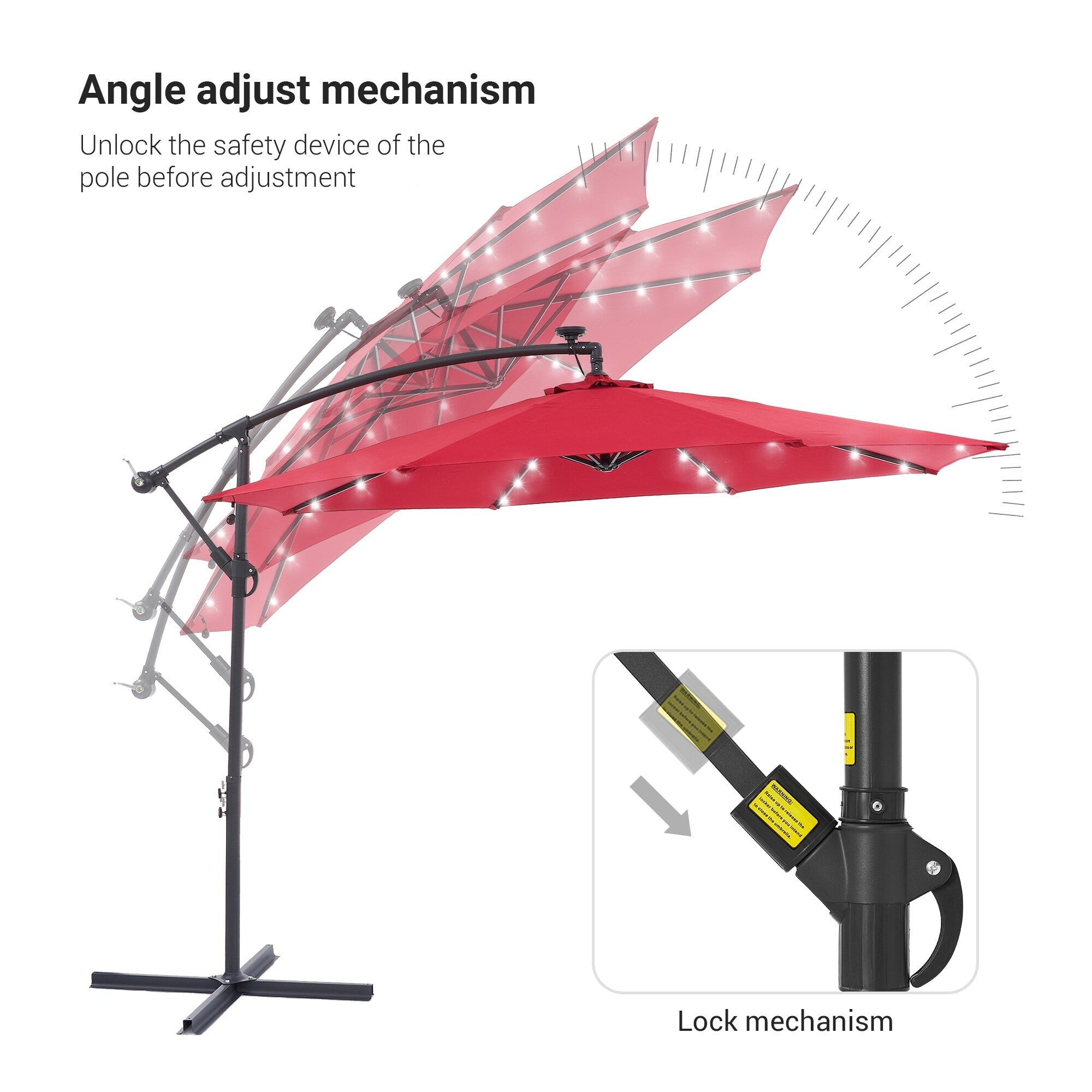 Parasol de terrasse déporté à LED LIVOOSUN de 10 pieds avec base croisée