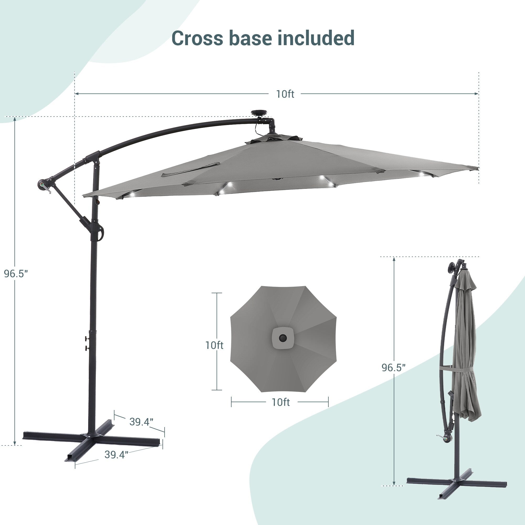 Parasol de terrasse déporté à LED LIVOOSUN de 10 pieds avec base croisée