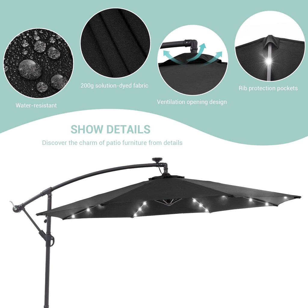 Parasol de terrasse déporté à LED LIVOOSUN de 10 pieds avec base croisée