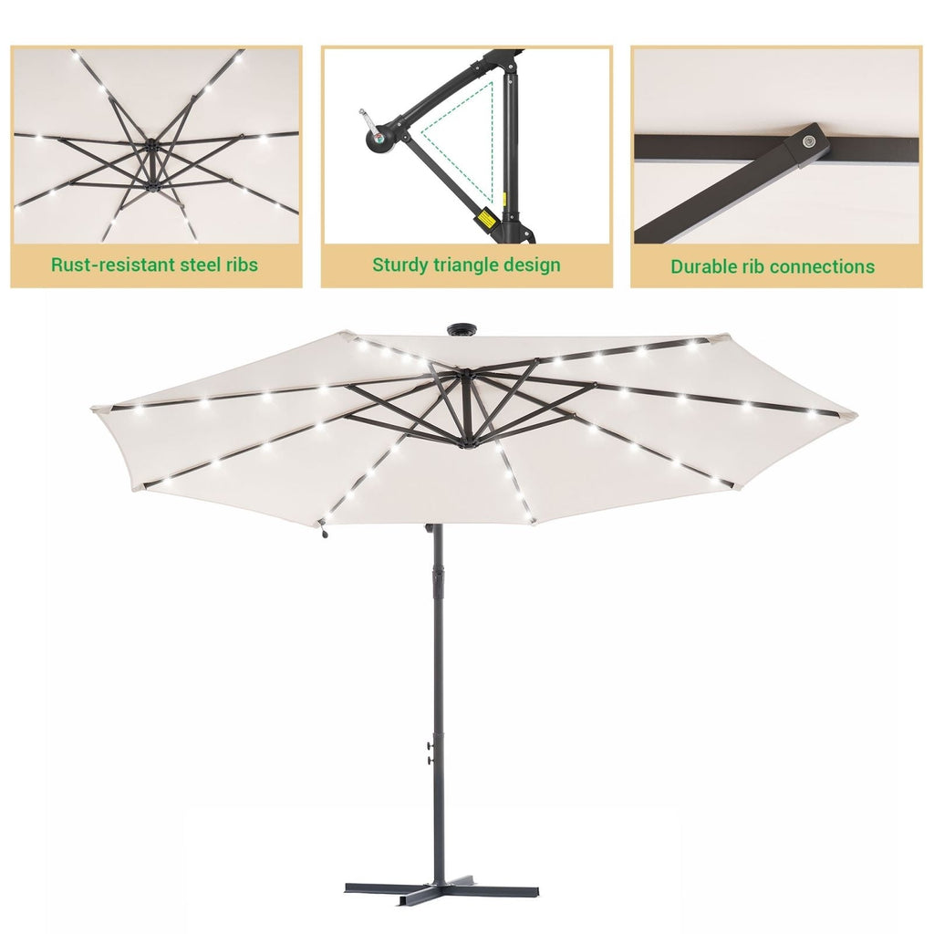 Parasol de terrasse déporté à LED LIVOOSUN de 10 pieds avec base croisée