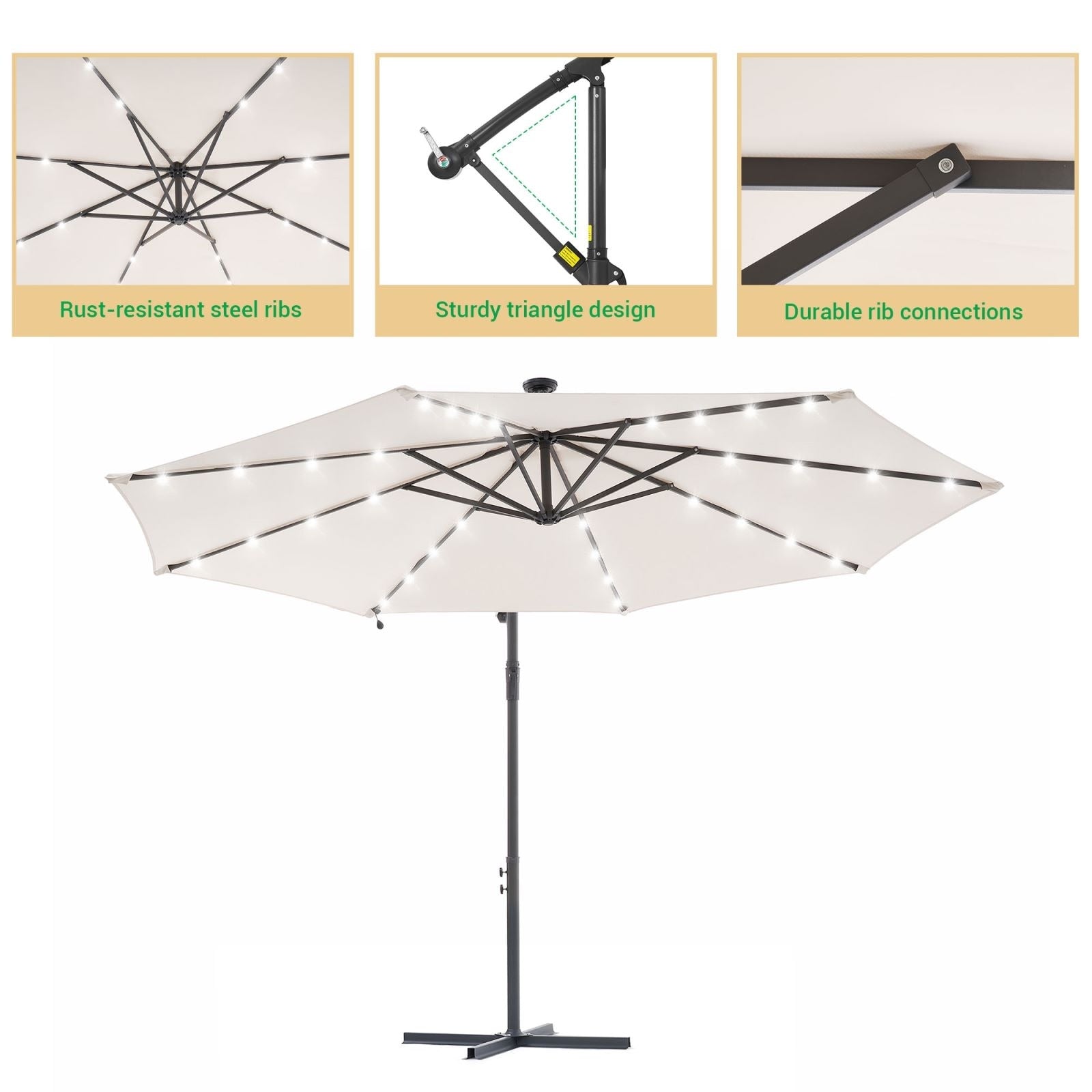 Parasol de terrasse déporté à LED LIVOOSUN de 10 pieds avec base croisée