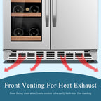 Réfrigérateur Lanbo 24 pouces à double zone, 18 bouteilles de vin et 55 canettes de boissons, en acier inoxydable et verre, avec porte française