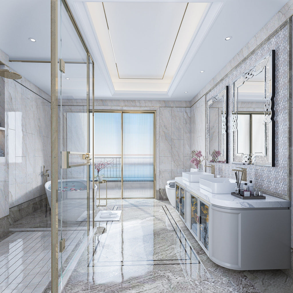 Grand miroir mural emboîtable avec perles de cristal rectangulaires