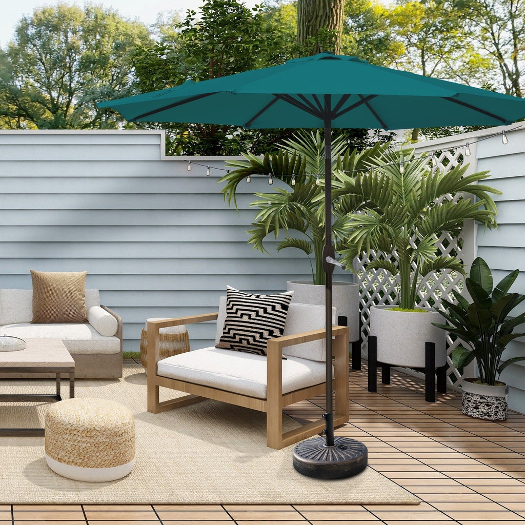 Parasol de patio Lopes de 9 pieds avec base en finition bronze et support de poids inclus
