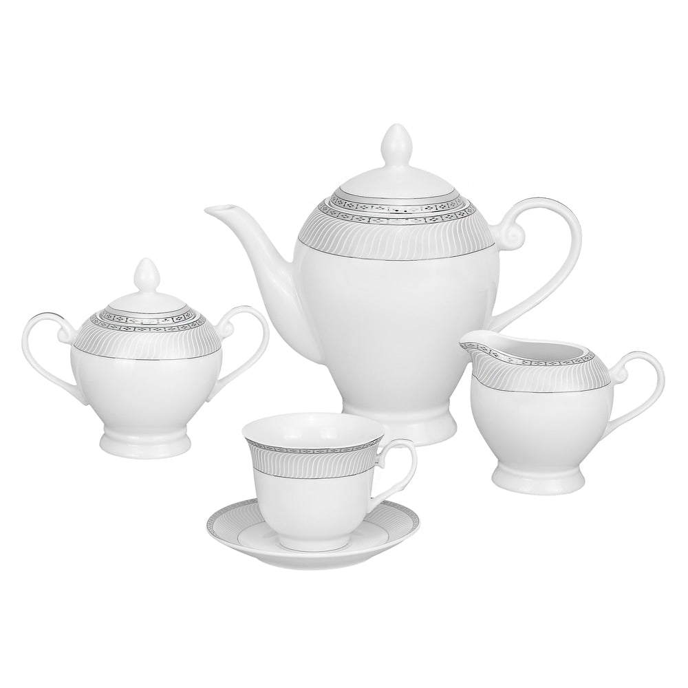 Service de table Lorren Home Trends en porcelaine avec accents argentés, 57 pièces