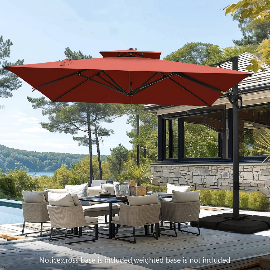 MAISON ARTS Parasol déporté hydraulique automatique de 12 pieds avec mât en aluminium et rotation à 360 degrés