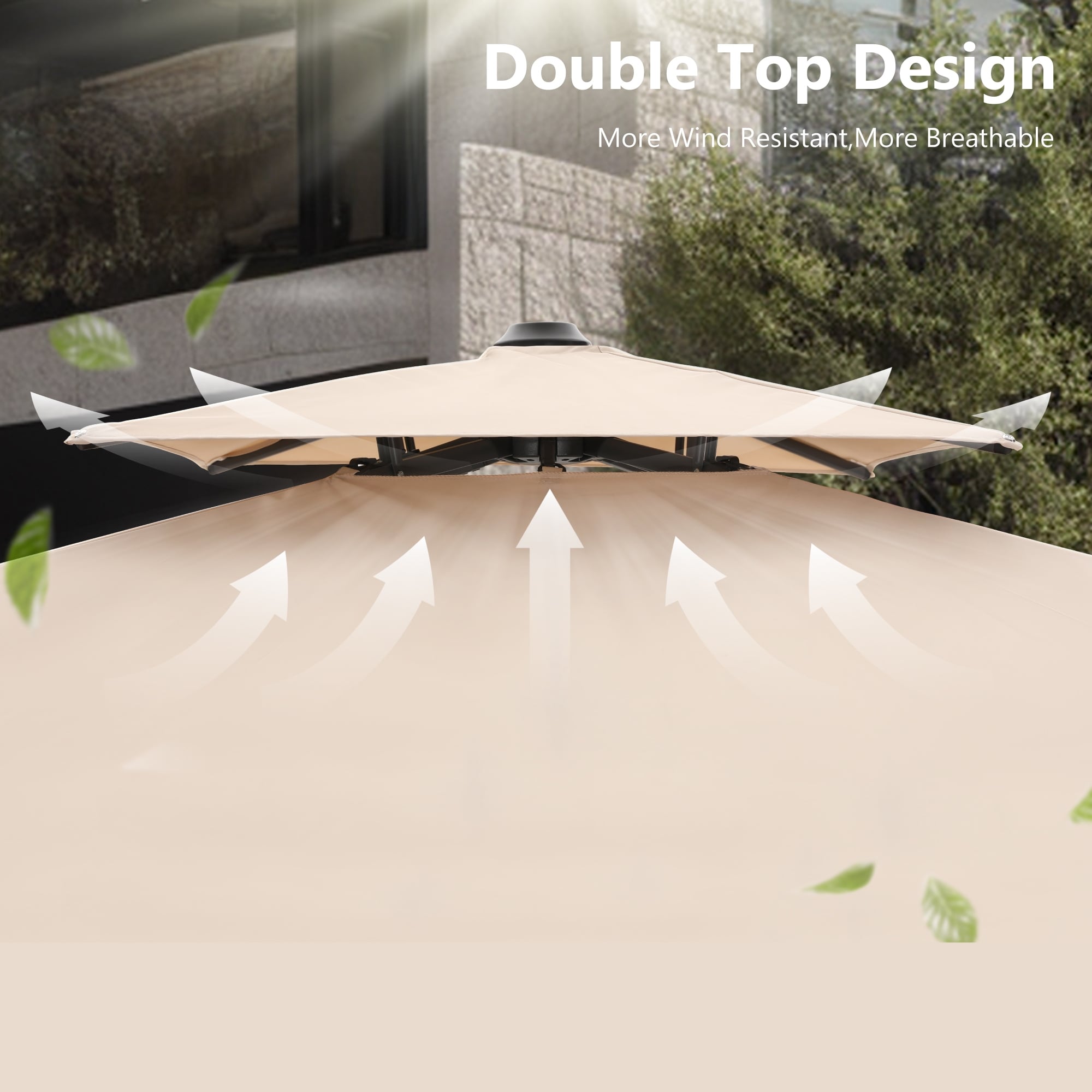 MAISON ARTS Parasol déporté hydraulique automatique de 12 pieds avec mât en aluminium et rotation à 360 degrés