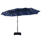 MAISON ARTS Parasol de marché extérieur rectangulaire à manivelle double face de 15 pieds Parasol de patio éclairé par LED solaire avec base incluse