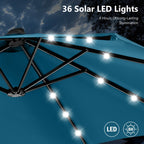 MAISON ARTS Parasol de marché extérieur rectangulaire à manivelle double face de 15 pieds Parasol de patio éclairé par LED solaire avec base incluse