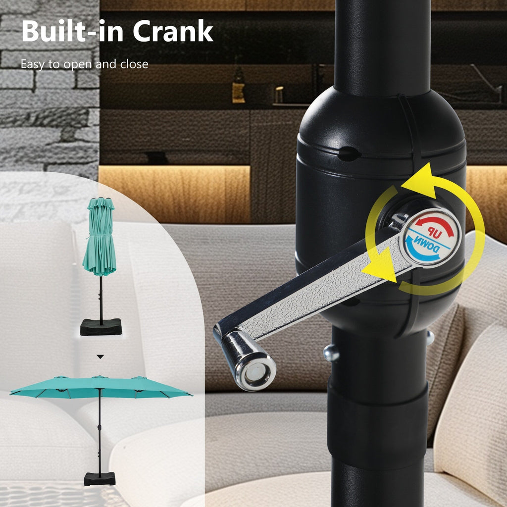 Parasol double extra large de 15 pieds pour patio double face de MAISON ARTS avec base incluse