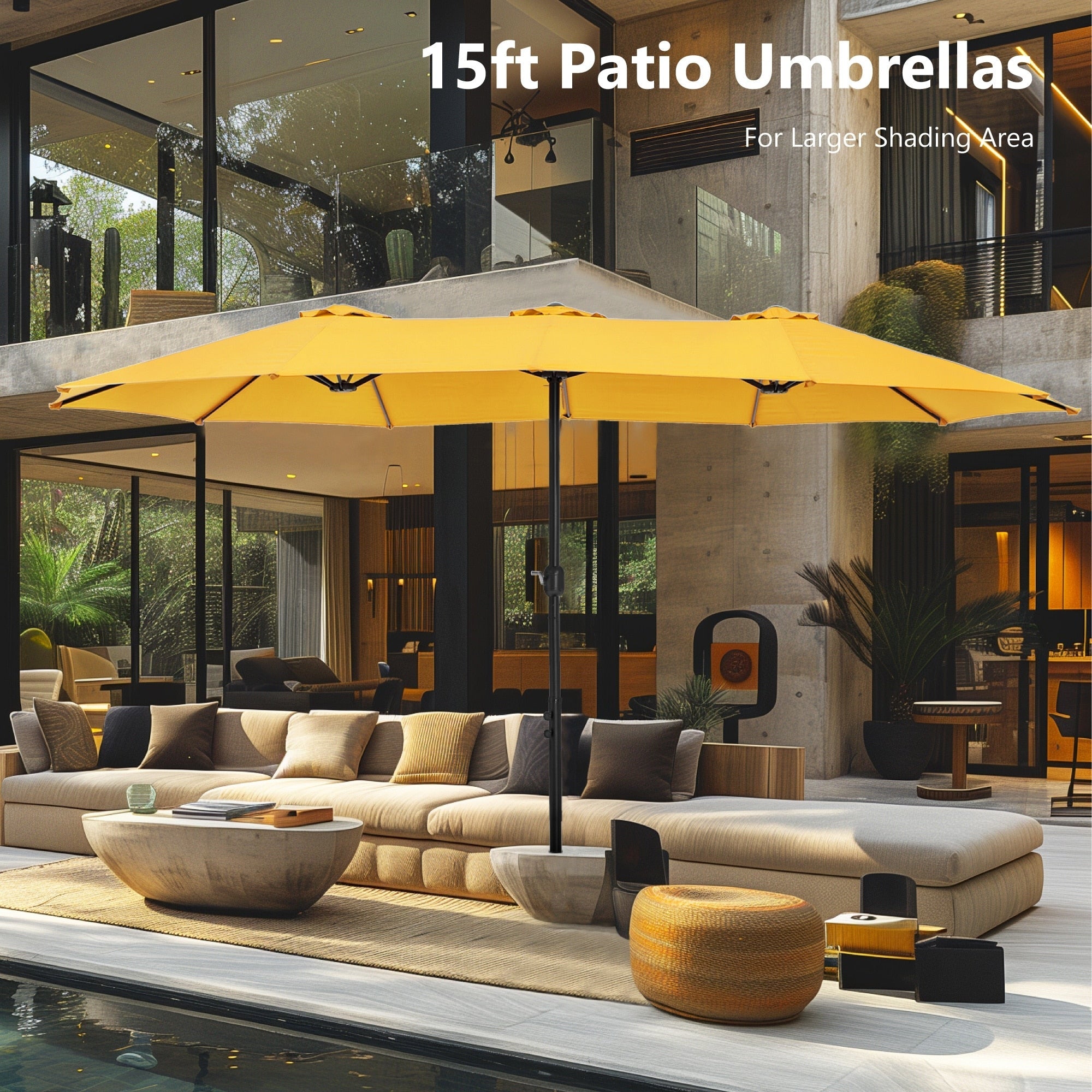 Parasol double extra large de 15 pieds pour patio double face de MAISON ARTS avec base incluse