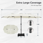 Parasol double extra large de 15 pieds pour patio double face de MAISON ARTS avec base incluse