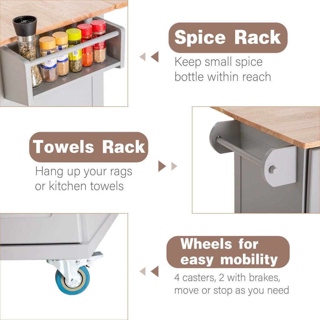 Desserte de cuisine Sophia &amp; William avec abattant et plateau en bois d'hévéa, desserte de cuisine roulante avec grand meuble de rangement