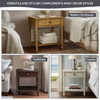 Table de chevet Madison Park Signature Beckett en bois tourné avec tiroir et étagère