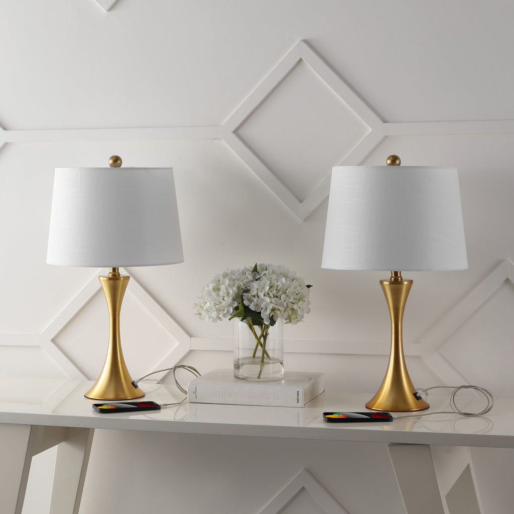 Lampe de table LED Makena 22,75 cm en fer moderne et glamour avec port de chargement USB (lot de 2) par JONATHAN Y