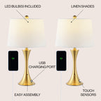 Lampe de table LED Makena 22,75 cm en fer moderne et glamour avec port de chargement USB (lot de 2) par JONATHAN Y
