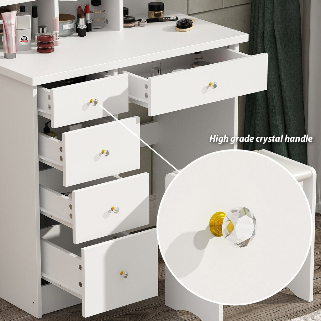 Coiffeuse avec éclairage LED, miroir et tabouret