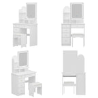 Coiffeuse avec éclairage LED, miroir et tabouret