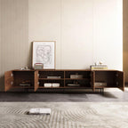 Meuble TV moderne du milieu du siècle avec 4 portes et rangements, compatible avec les téléviseurs jusqu'à 100 pouces, idéal pour le salon