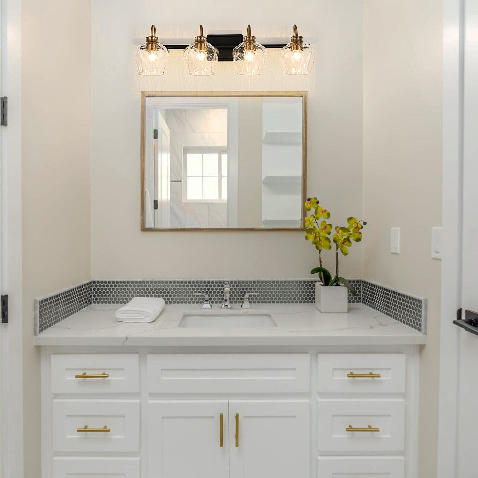 Appliques murales modernes à 3/4 lumières pour salle de bain, à intensité variable, avec abat-jour en verre