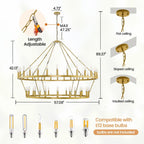 Lustre de ferme moderne à 2 niveaux, lustre rond en forme de roue de chariot, grand plafonnier haut.